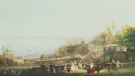 Die Eröffnung der Eisenbahnlinie Neapel-Portici im Jahr 1839